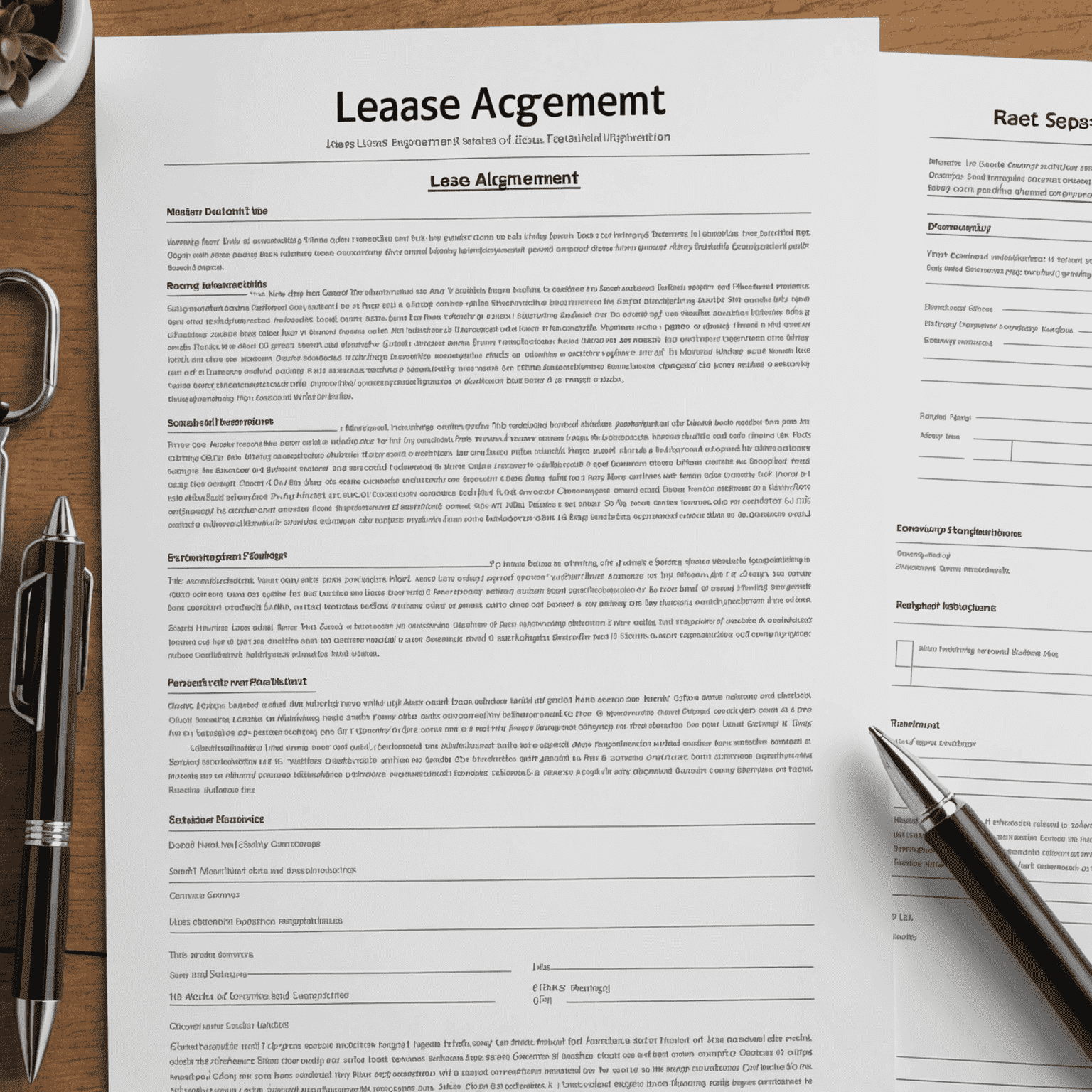 A detailed illustration of a lease agreement document with key sections highlighted, such as tenant rights, responsibilities, and common terms